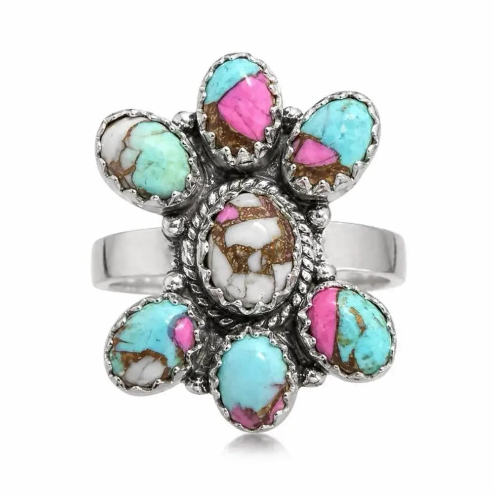 Size 9 Cotton Candy Dahlia .925 Solid Sterling Silver Ring